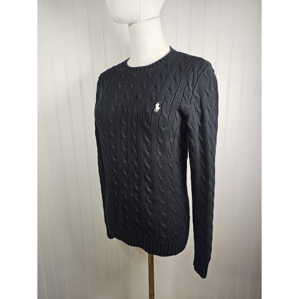 Polo Ralph Lauren Black Cable-Knit Sweater Women's Size S Preppy Pony Logo Y2K - Picture 2 of 5